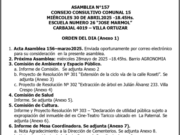 ORDEN DEL DIA ASAMBLEA&nbsp;157