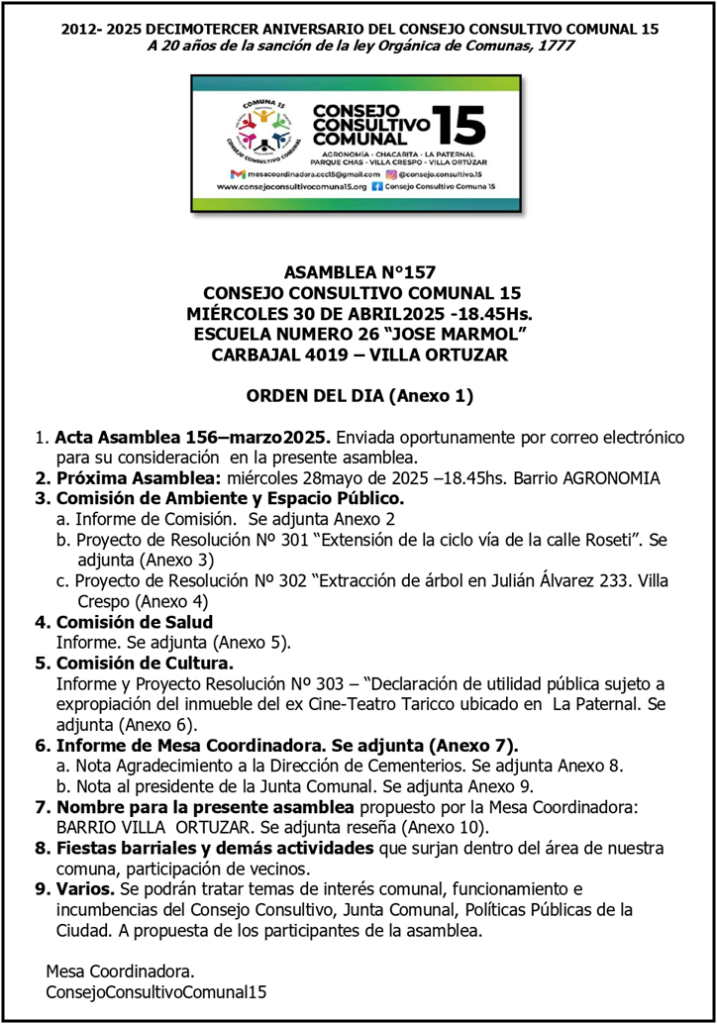 ORDEN DEL DIA ASAMBLEA&nbsp;157