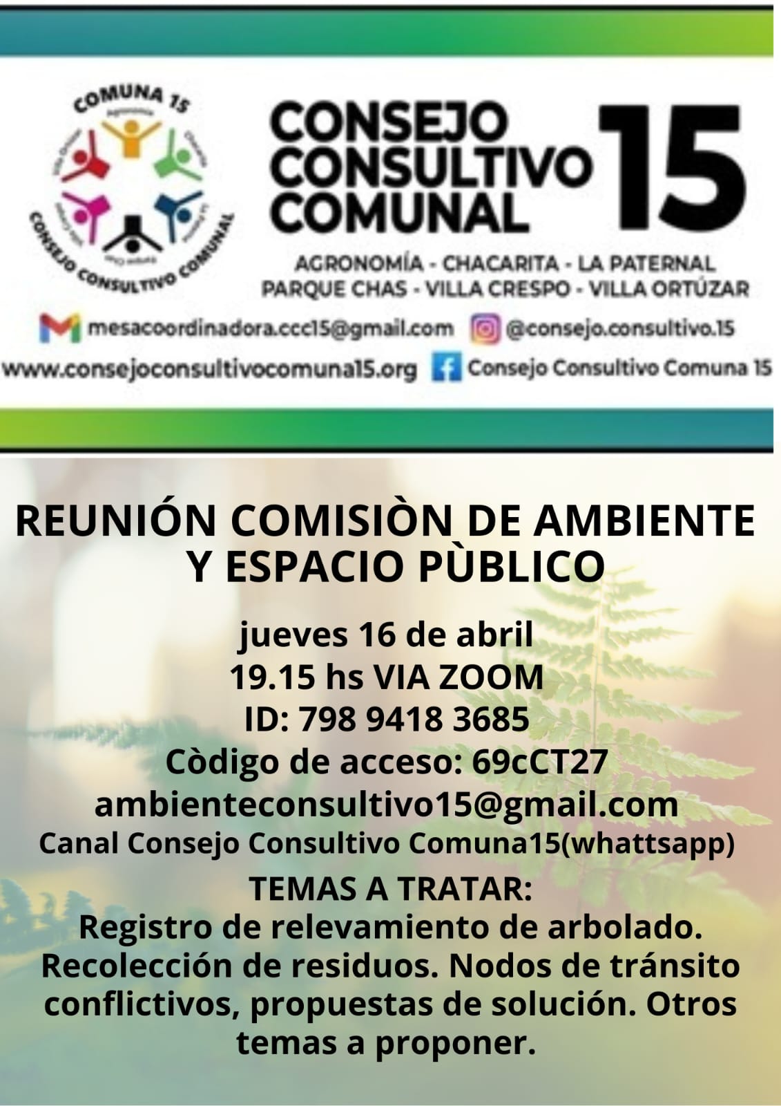 🌿 Reunión de la Comisión de Ambiente y Espacio Público – Comuna&nbsp;15
